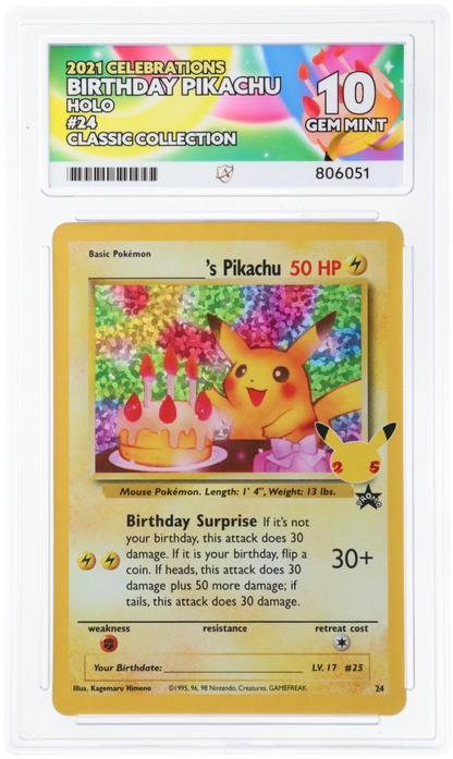 Birthday Pikachu 24 Celebrations ACE 10 | Pokemon Graded Card